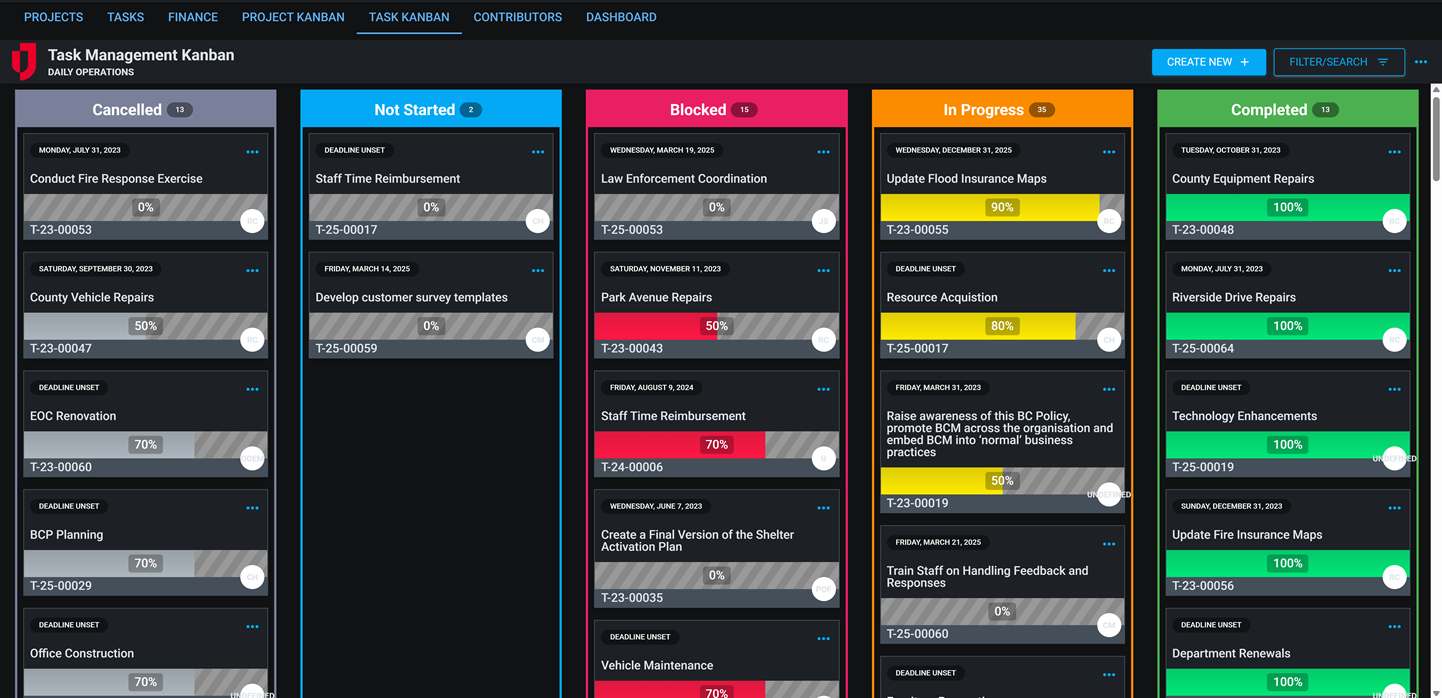 Project Management Dark mode.